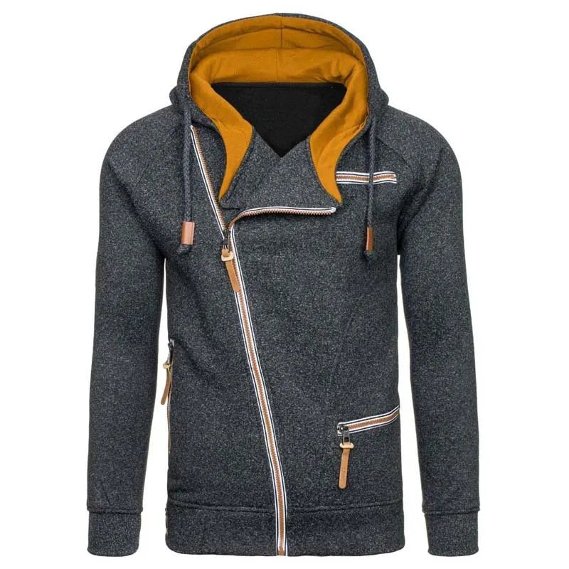 Men’s Hoodie Zip-Up Casual Streetwear Solid Color