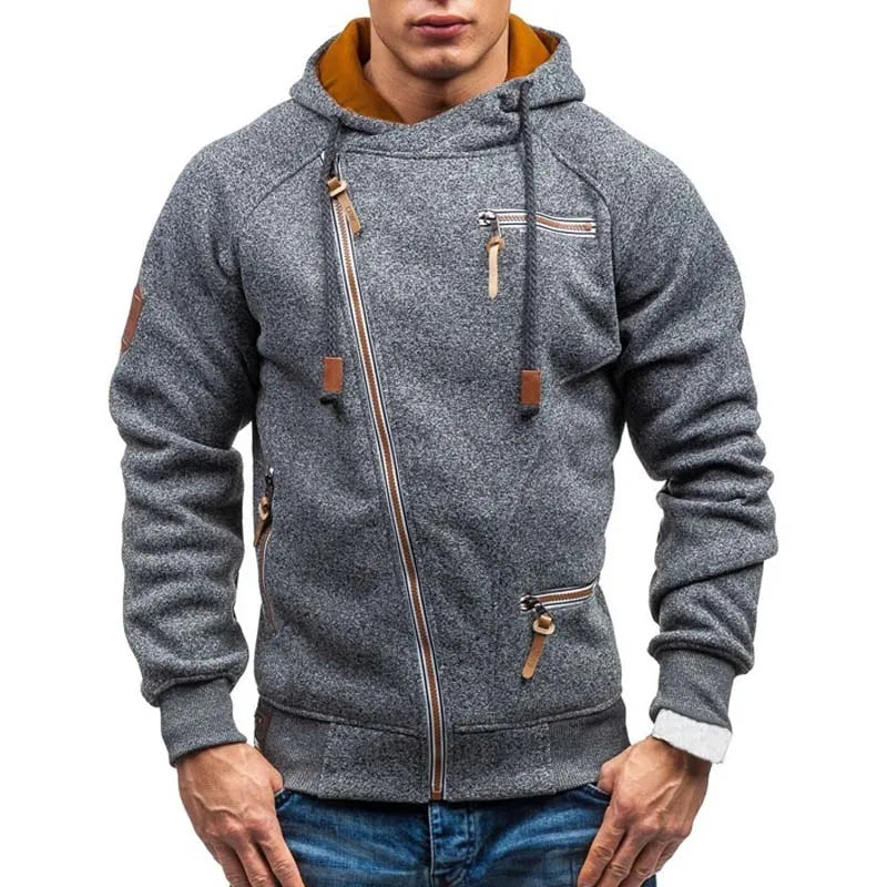 Men’s Hoodie Zip-Up Casual Streetwear Solid Color