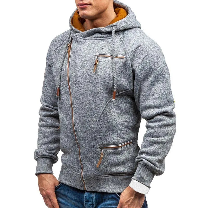 Men’s Hoodie Zip-Up Casual Streetwear Solid Color