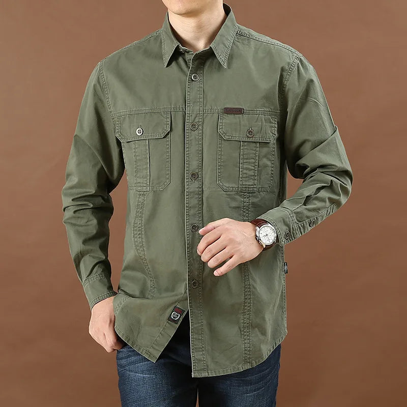 Men’s Shirt Long Sleeve Cotton Casual Solid Color