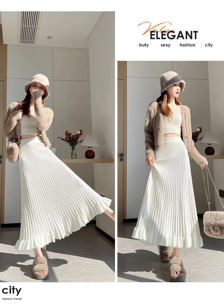Women’s Skirt High Waist Elastic Waist A-Line Solid Color