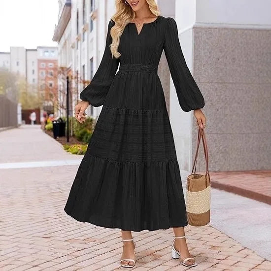 Women’s Dress Long Sleeve V-Neck Solid Color Casual