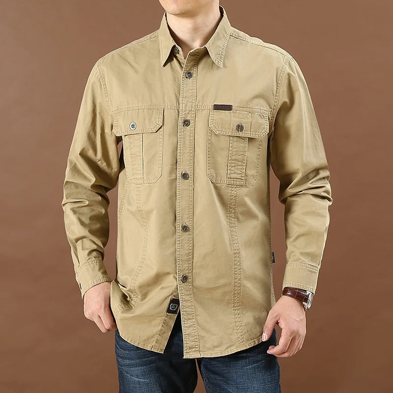 Men’s Shirt Long Sleeve Cotton Casual Solid Color
