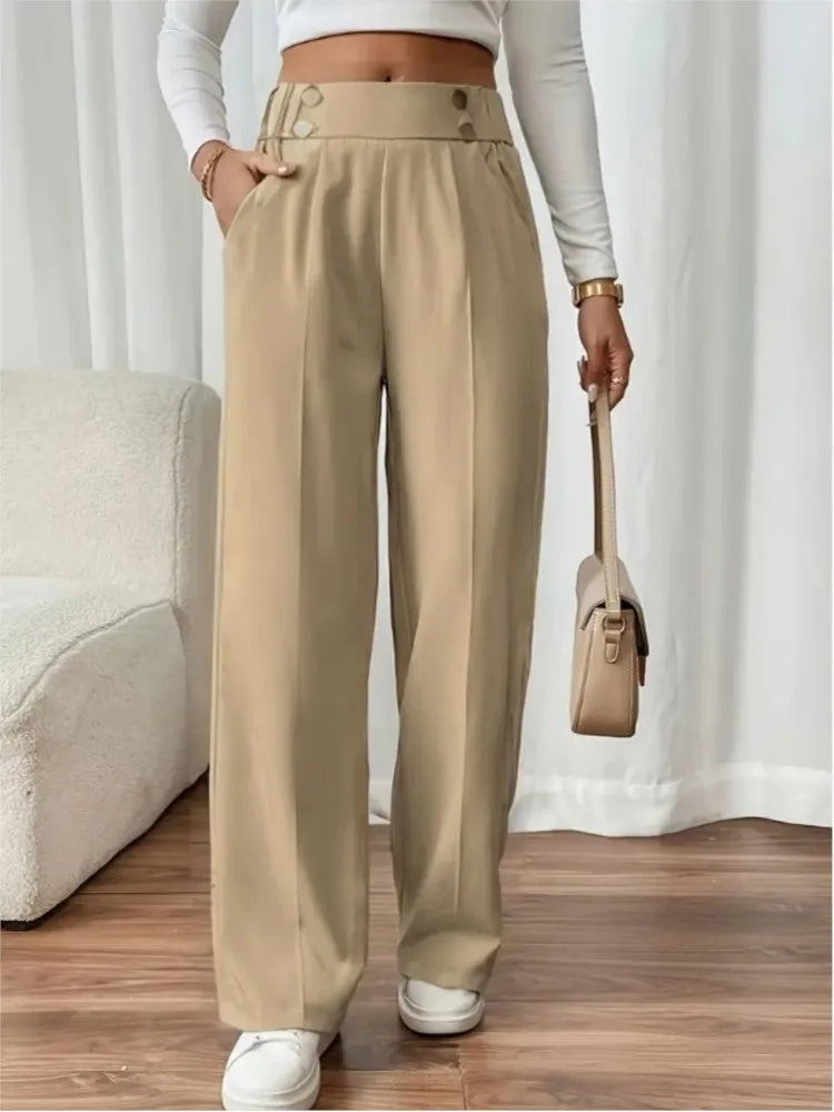 Women’s Trousers High Waist Straight Leg Relaxed Fit Casual