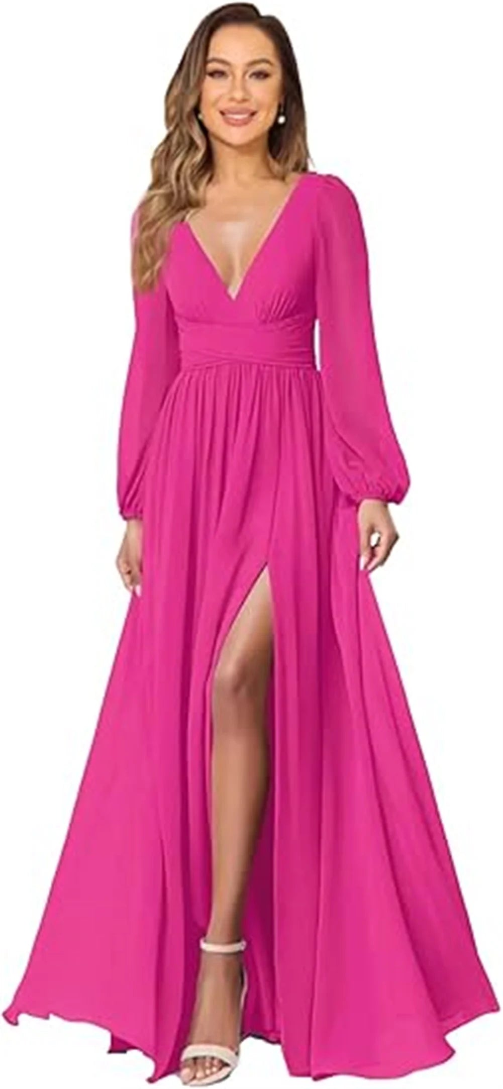 Women’s Dress Long Sleeve V-Neck Chiffon Formal