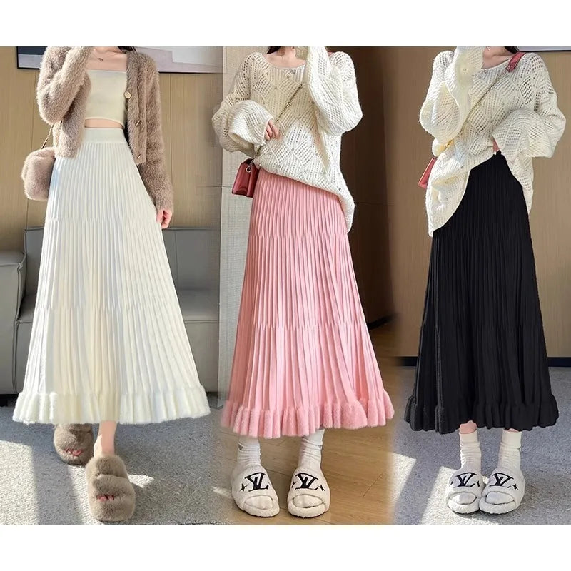 Women’s Skirt High Waist Elastic Waist A-Line Solid Color