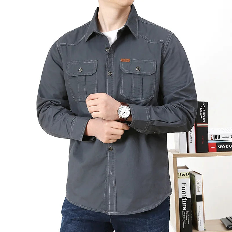 Men’s Shirt Long Sleeve Cotton Casual Solid Color