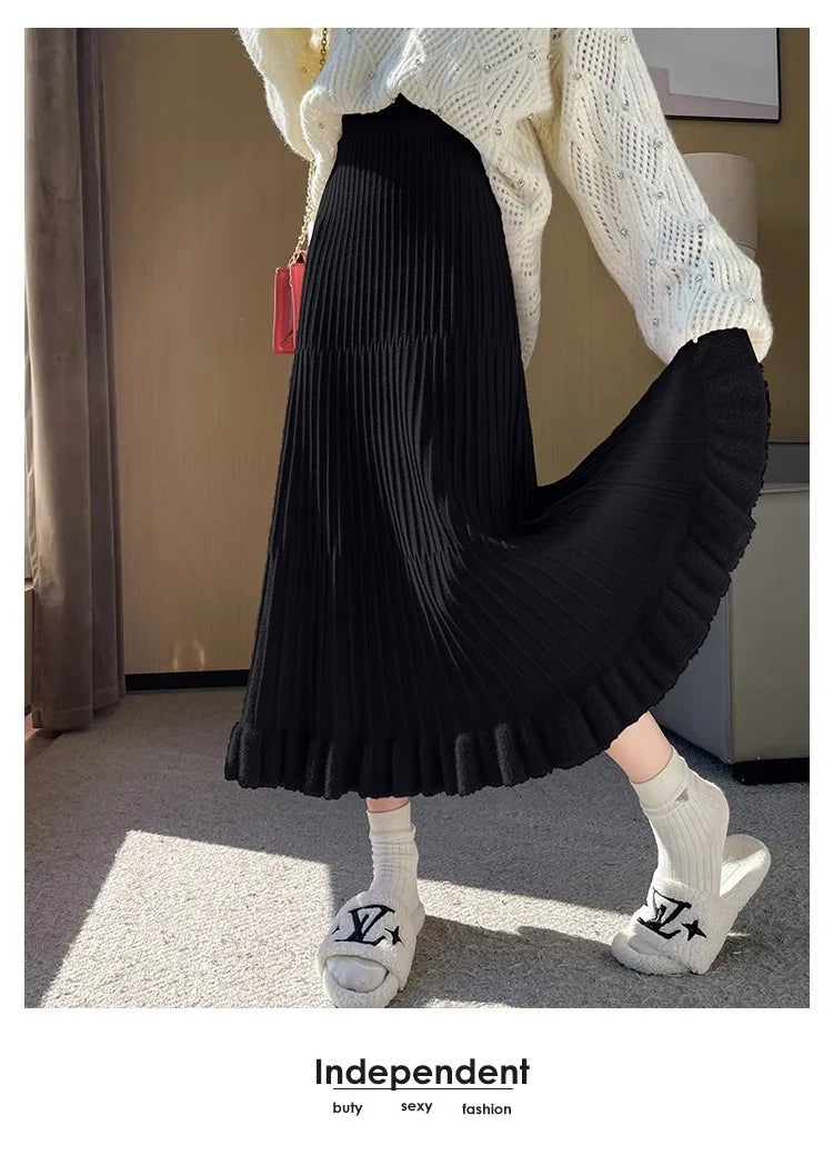 Women’s Skirt High Waist Elastic Waist A-Line Solid Color