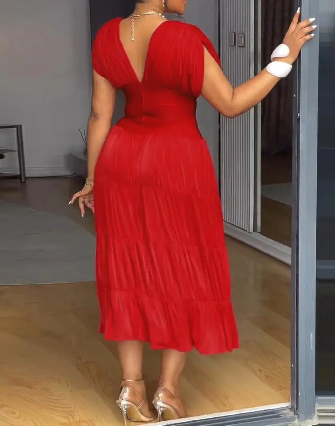 Women’s Dress Midi Sleeveless V-Neck Casual