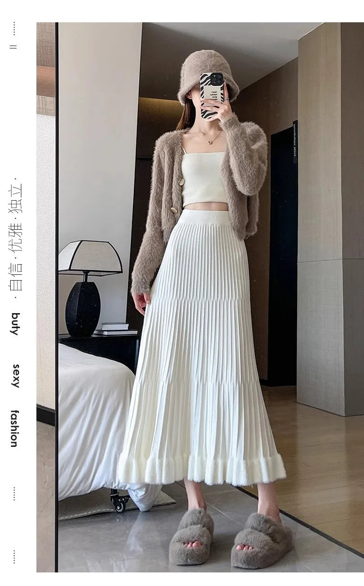 Women’s Skirt High Waist Elastic Waist A-Line Solid Color