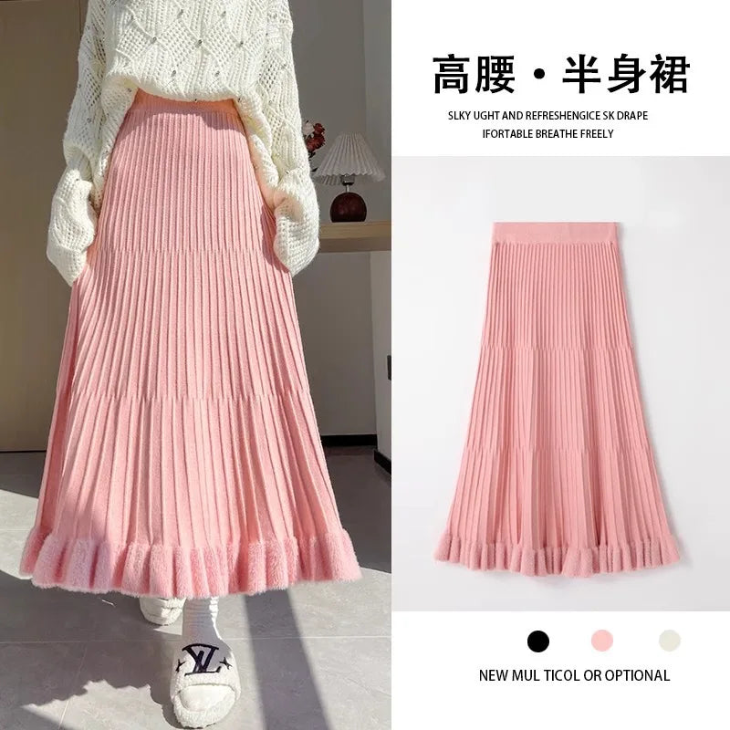 Women’s Skirt High Waist Elastic Waist A-Line Solid Color