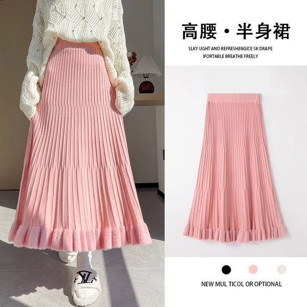 Women’s Skirt High Waist Elastic Waist A-Line Solid Color