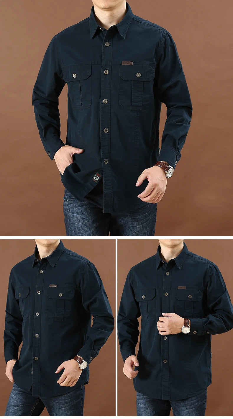 Men’s Shirt Long Sleeve Cotton Casual Solid Color