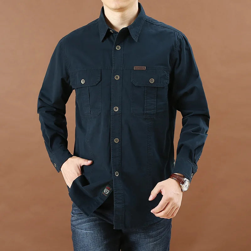 Men’s Shirt Long Sleeve Cotton Casual Solid Color