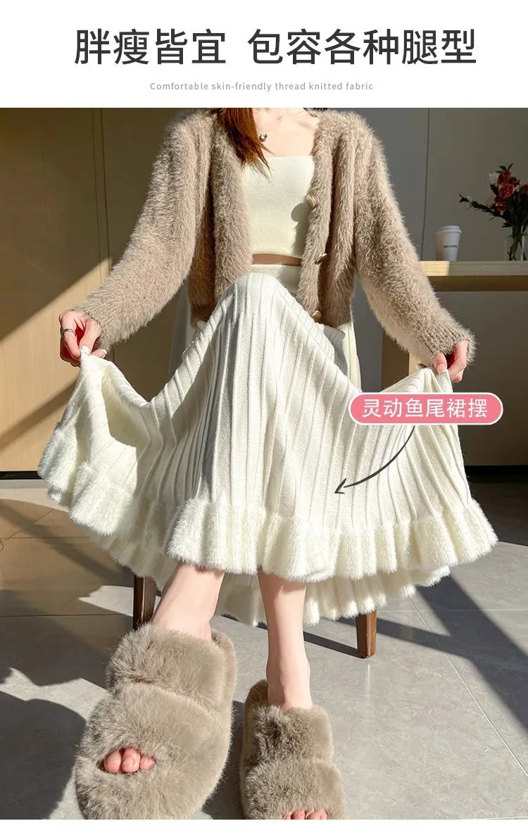 Women’s Skirt High Waist Elastic Waist A-Line Solid Color