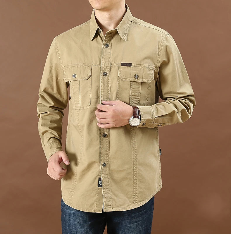 Men’s Shirt Long Sleeve Cotton Casual Solid Color