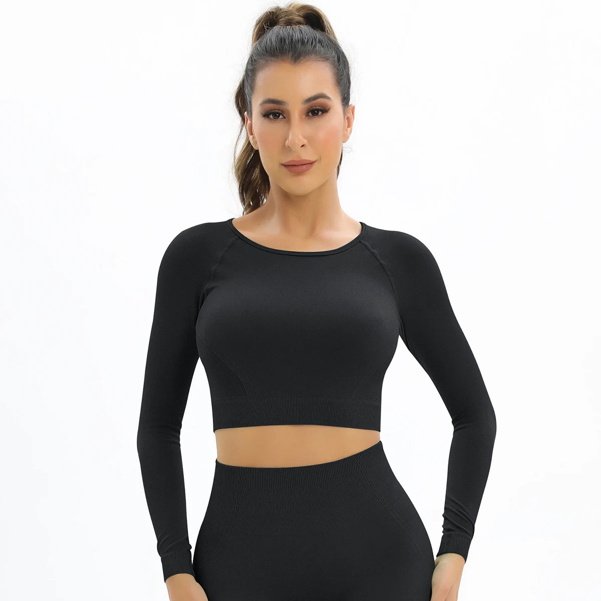 Women’s Gym Top Crop Top Long Sleeve Seamless Athletic