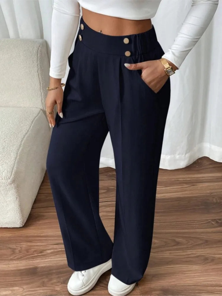 Women’s Trousers High Waist Straight Leg Relaxed Fit Casual