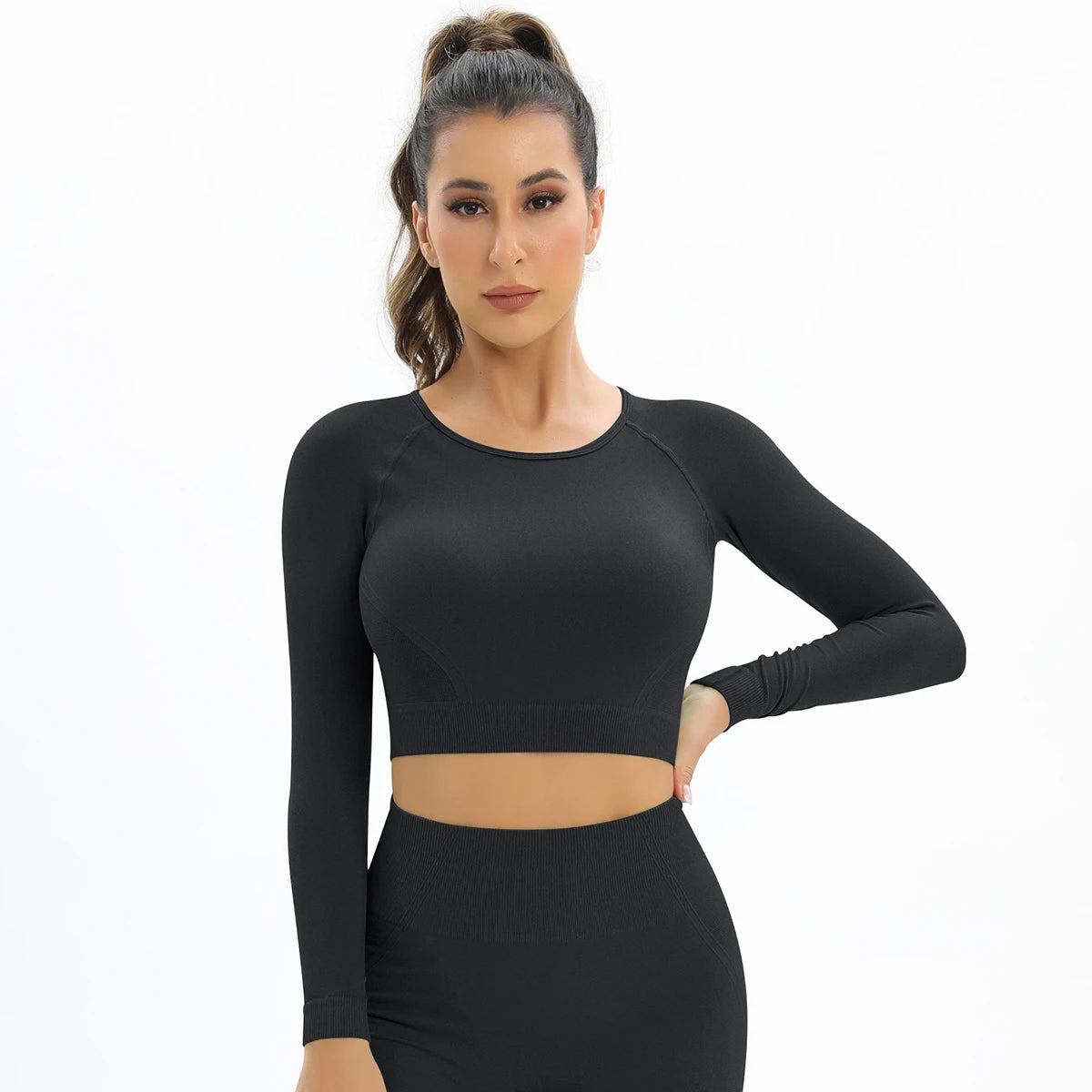 Women’s Gym Top Crop Top Long Sleeve Seamless Athletic