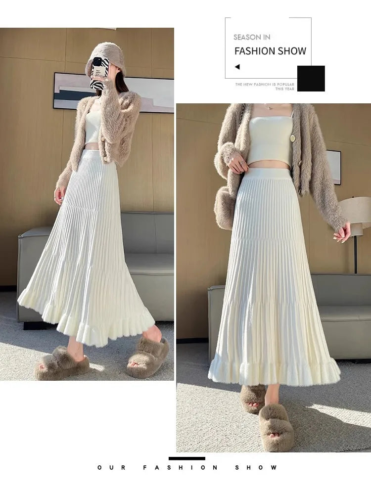 Women’s Skirt High Waist Elastic Waist A-Line Solid Color