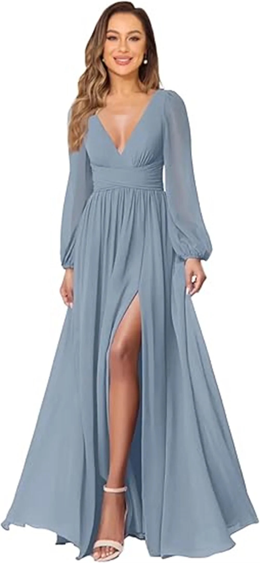 Women’s Dress Long Sleeve V-Neck Chiffon Formal