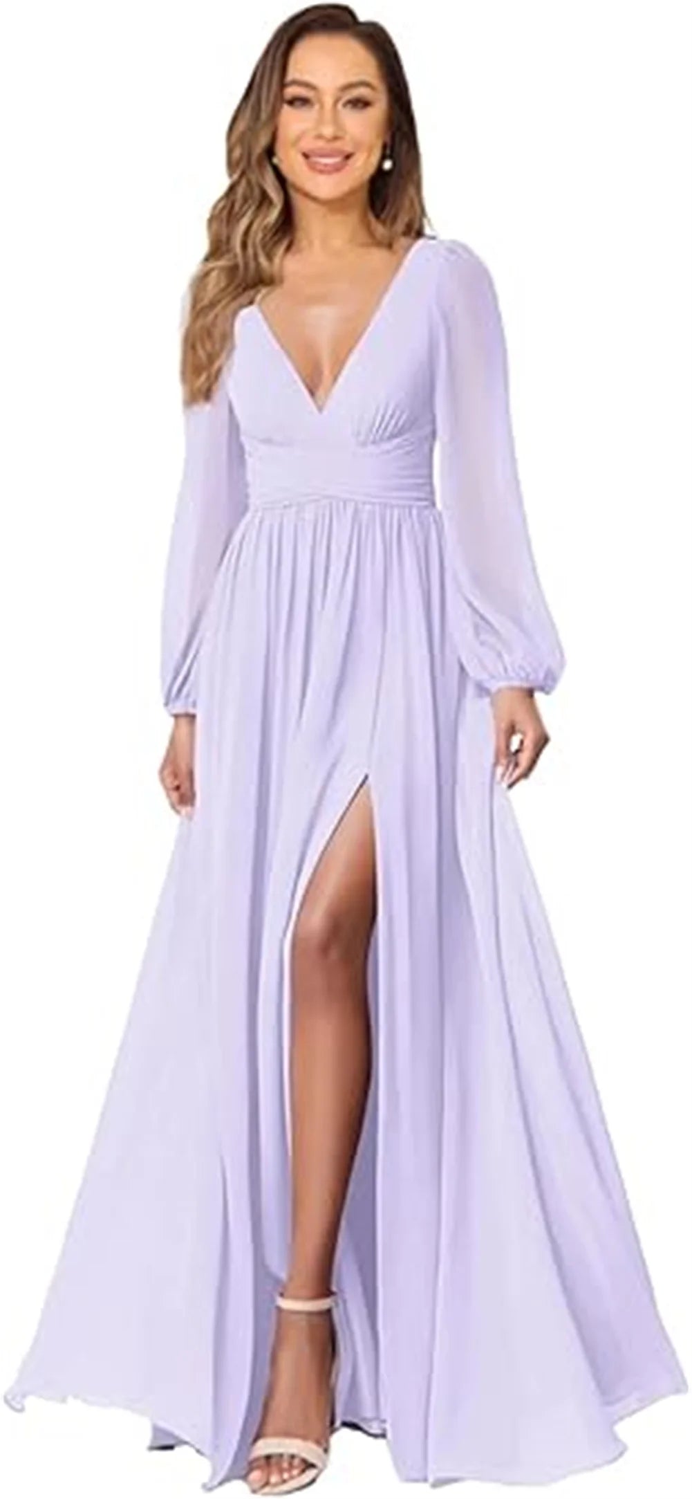 Women’s Dress Long Sleeve V-Neck Chiffon Formal