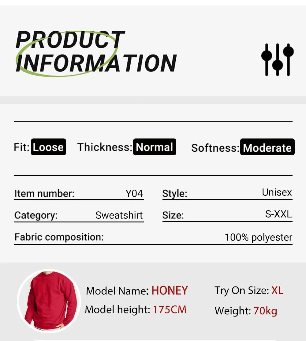 Men’s Sweatshirt Crewneck Oversized Fleece Warm Streetwear Casual
