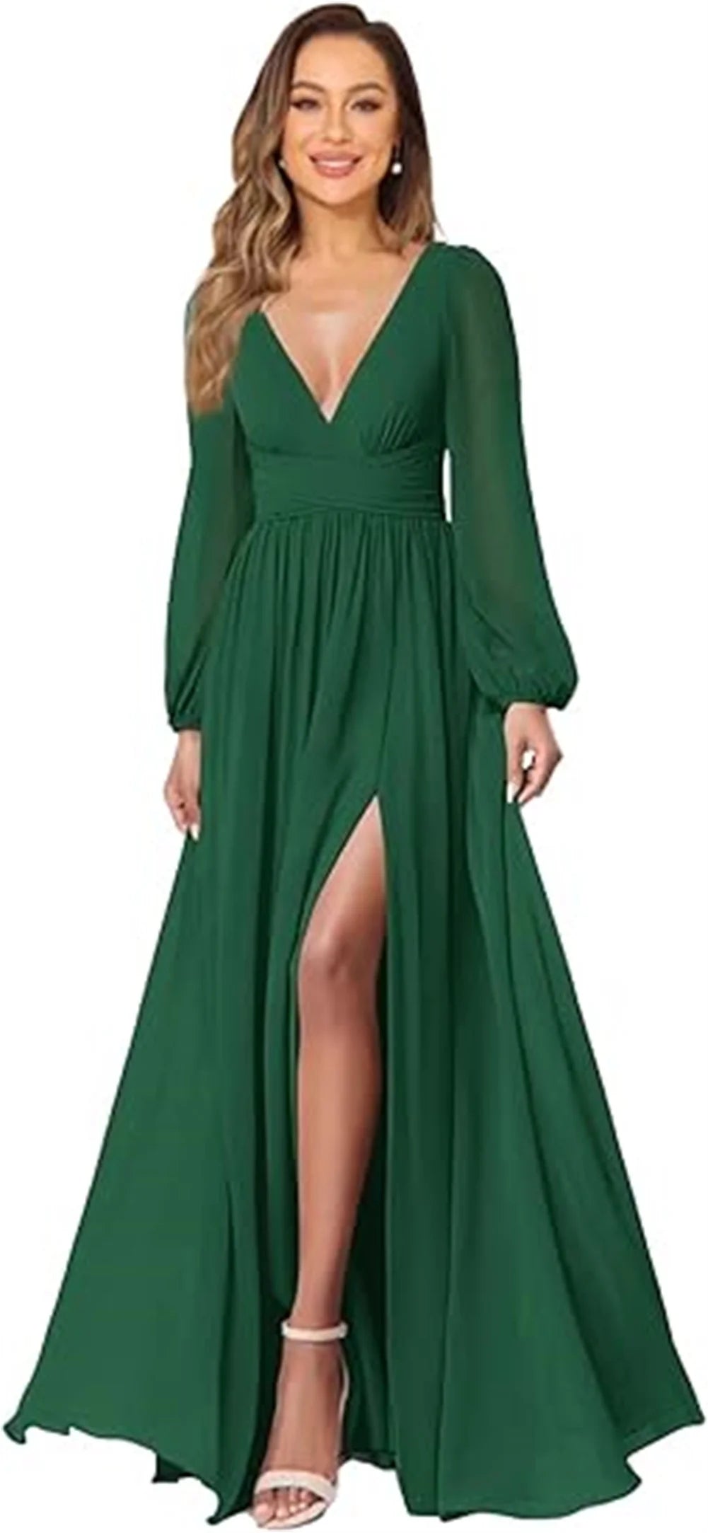 Women’s Dress Long Sleeve V-Neck Chiffon Formal