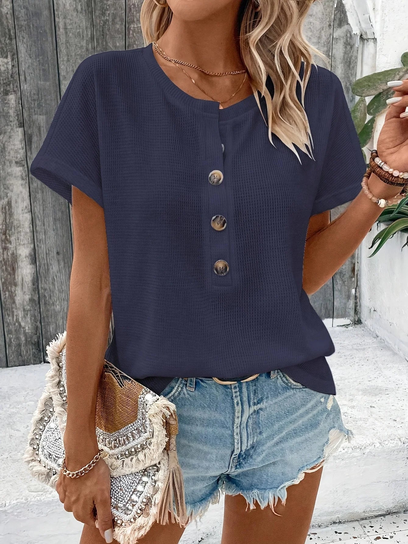 Women’s Top T-Shirt Short Sleeve Casual Solid Color