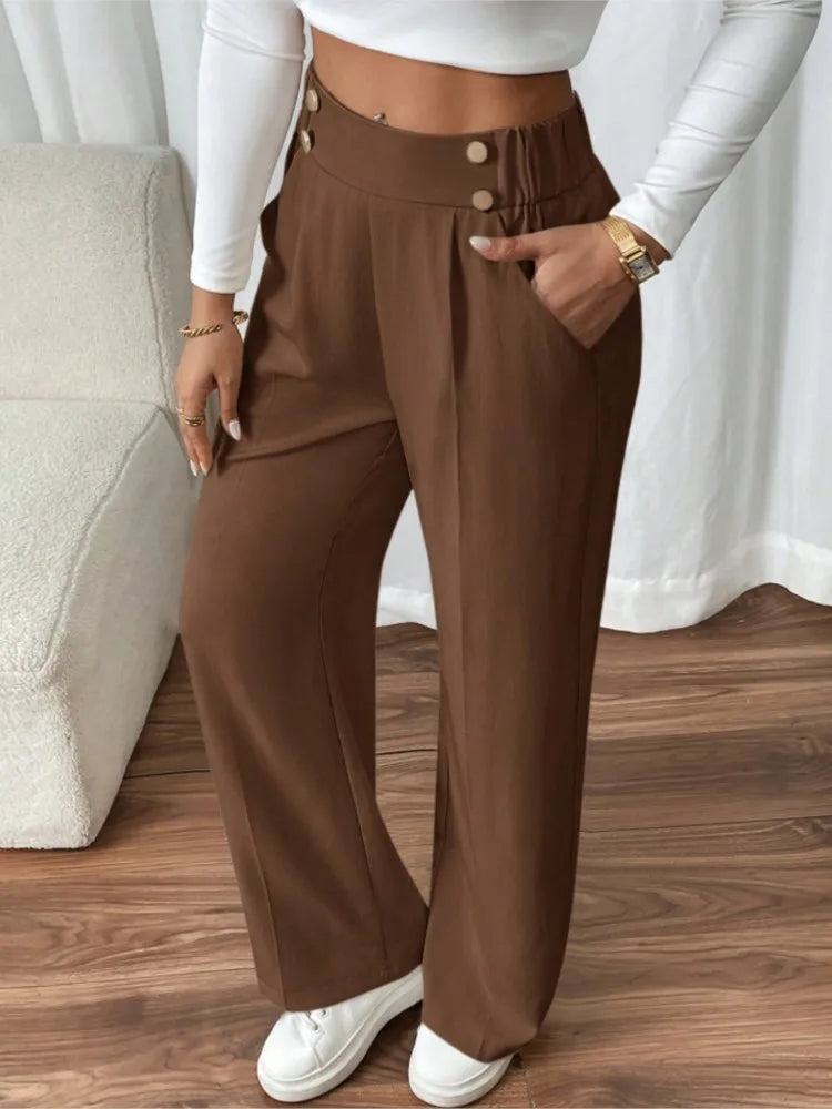 Women’s Trousers High Waist Straight Leg Relaxed Fit Casual