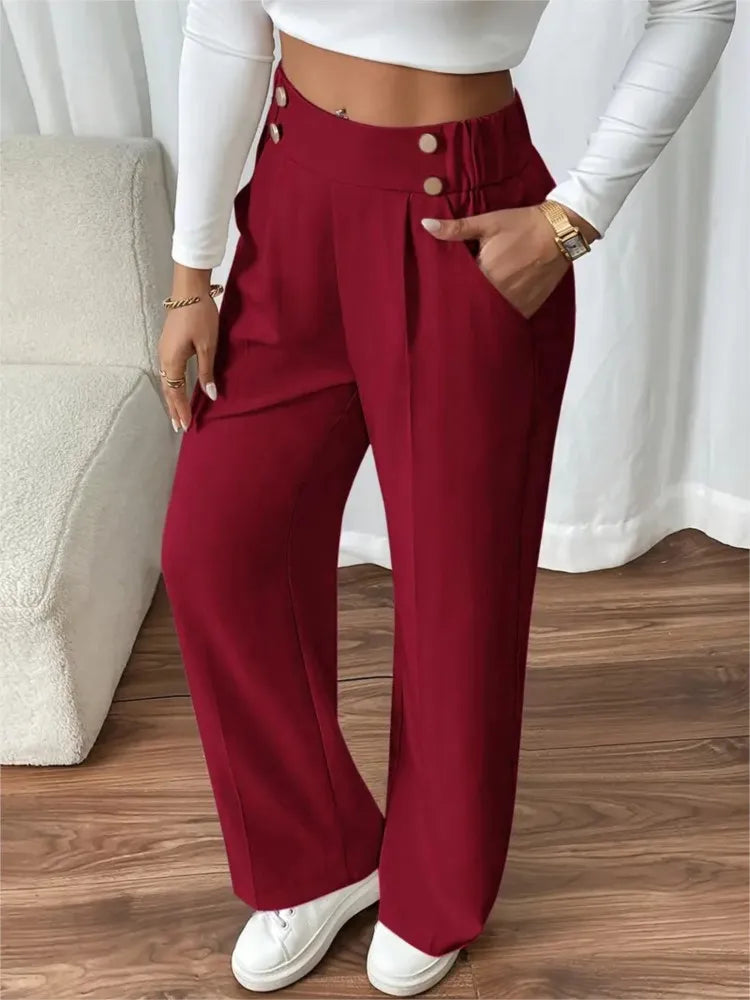 Women’s Trousers High Waist Straight Leg Relaxed Fit Casual