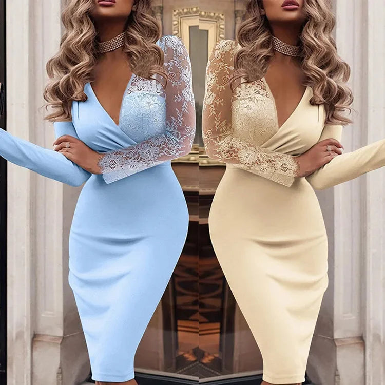 Women’s Dress Bodycon Long Sleeve V-Neck Formal