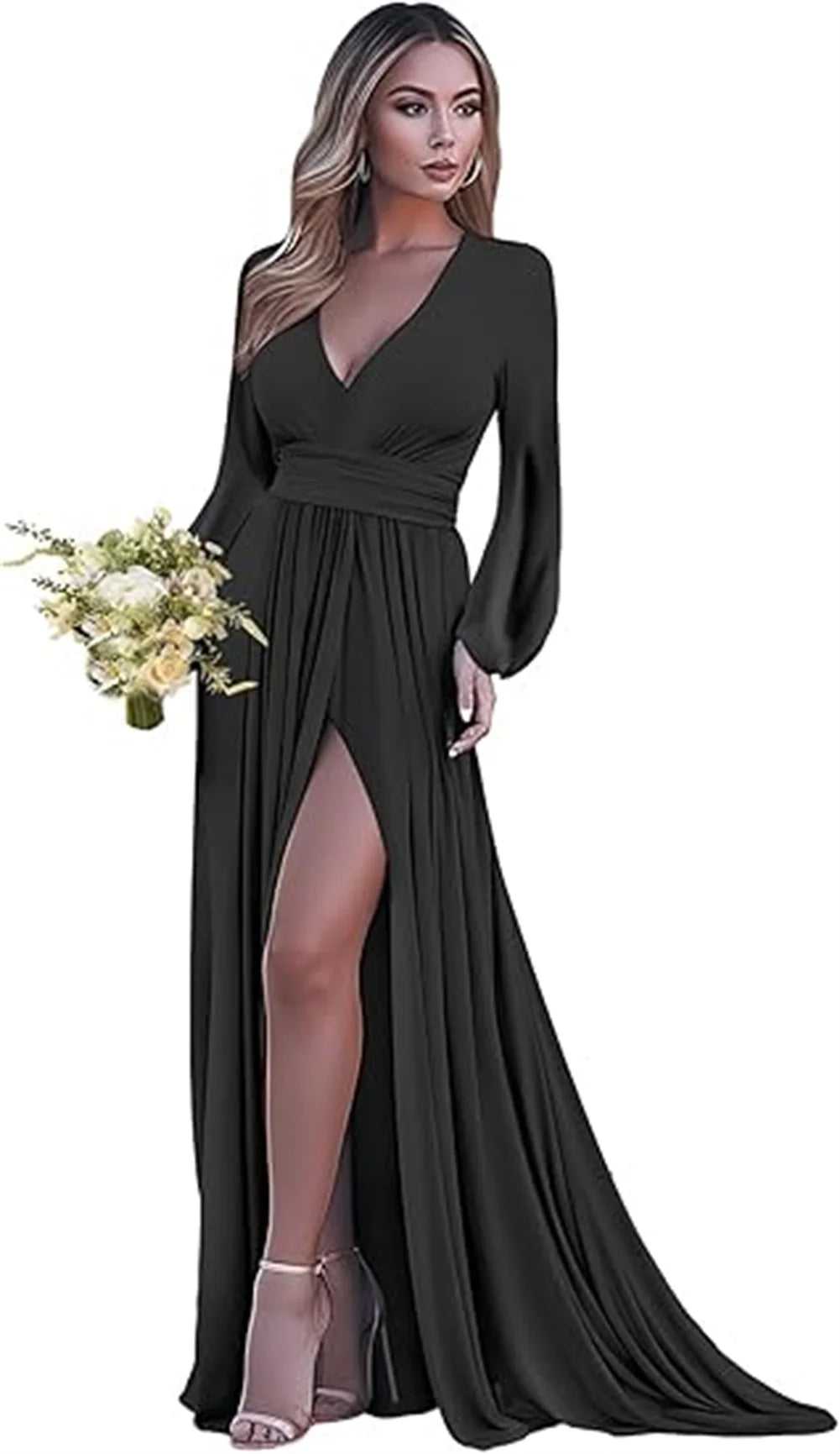 Women’s Dress Long Sleeve V-Neck Chiffon Formal