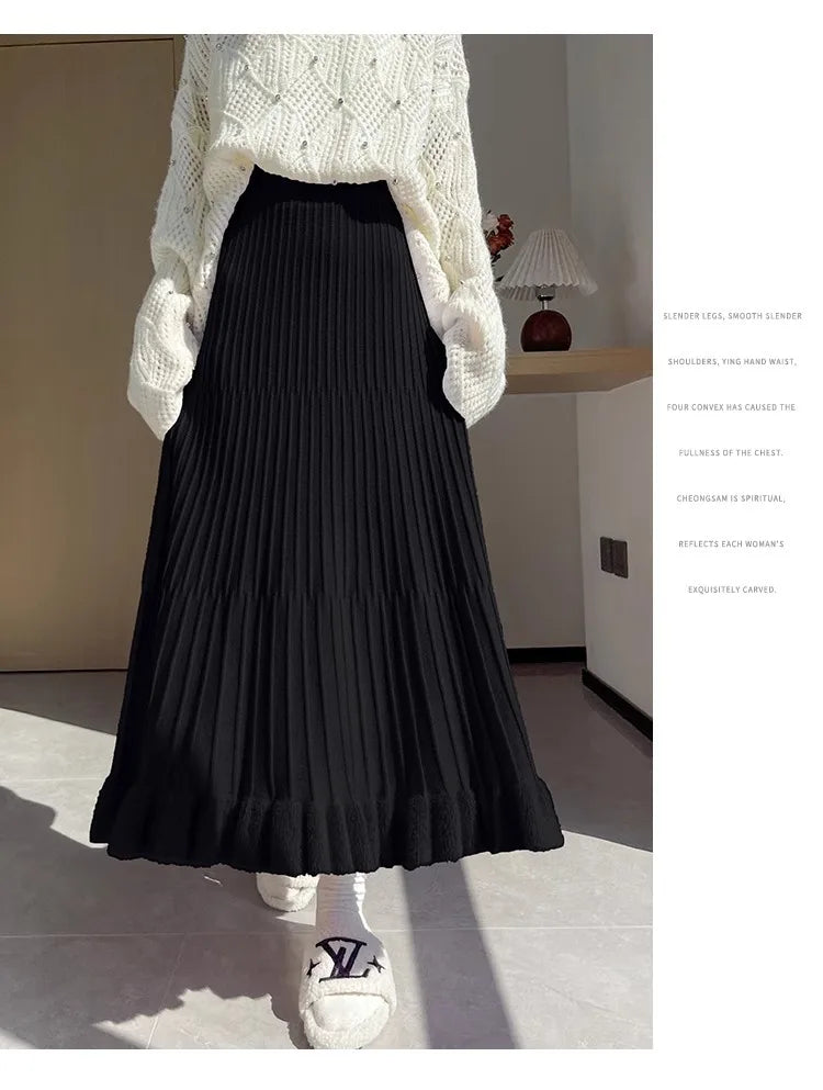 Women’s Skirt High Waist Elastic Waist A-Line Solid Color