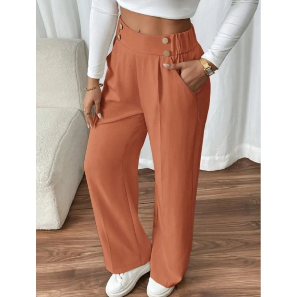 Women’s Trousers High Waist Straight Leg Relaxed Fit Casual