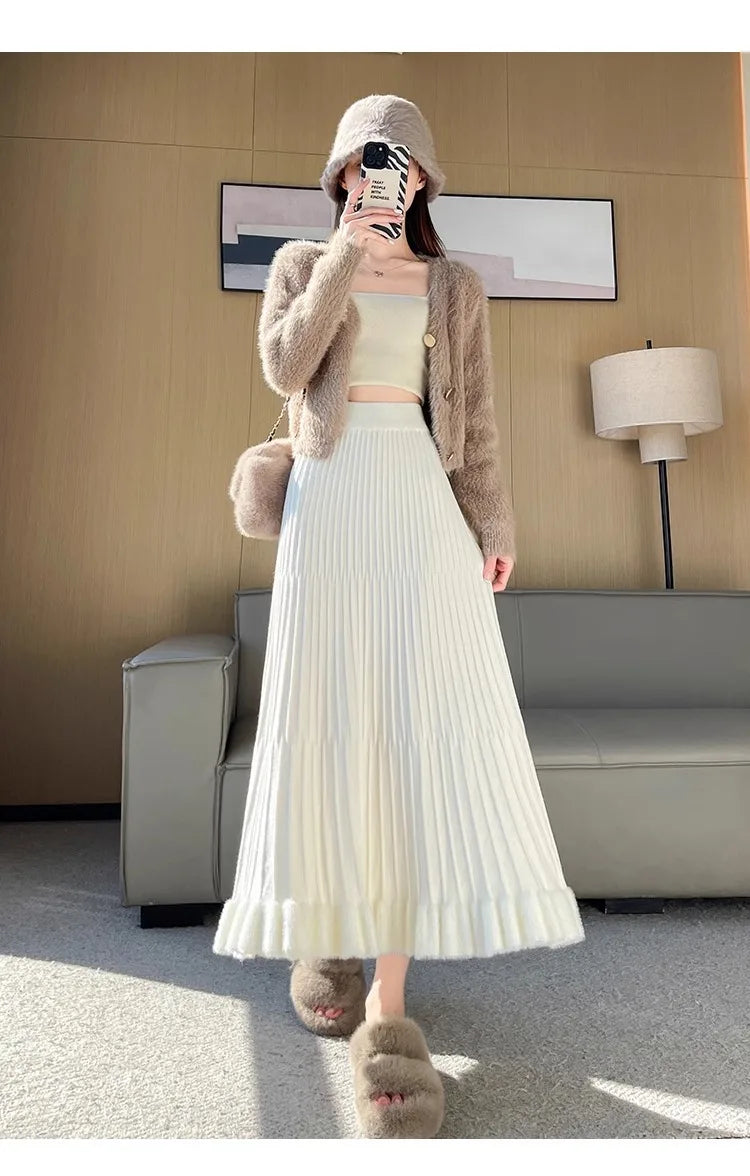 Women’s Skirt High Waist Elastic Waist A-Line Solid Color