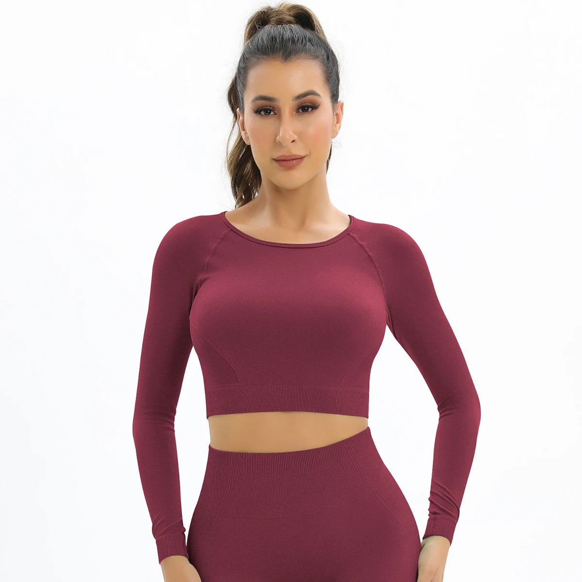 Women’s Gym Top Crop Top Long Sleeve Seamless Athletic