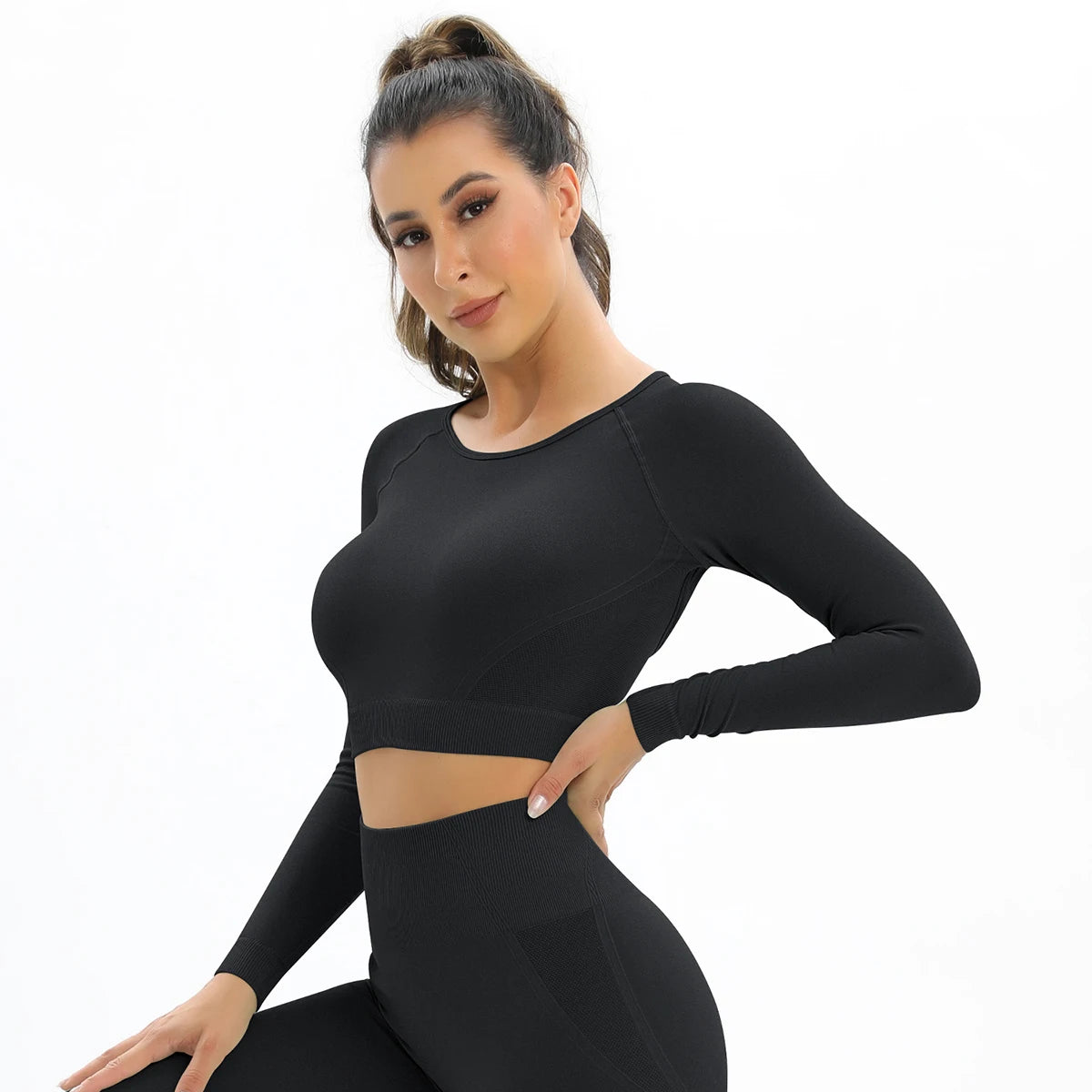 Women’s Gym Top Crop Top Long Sleeve Seamless Athletic