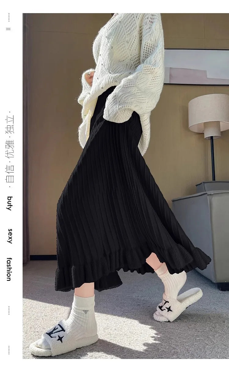 Women’s Skirt High Waist Elastic Waist A-Line Solid Color