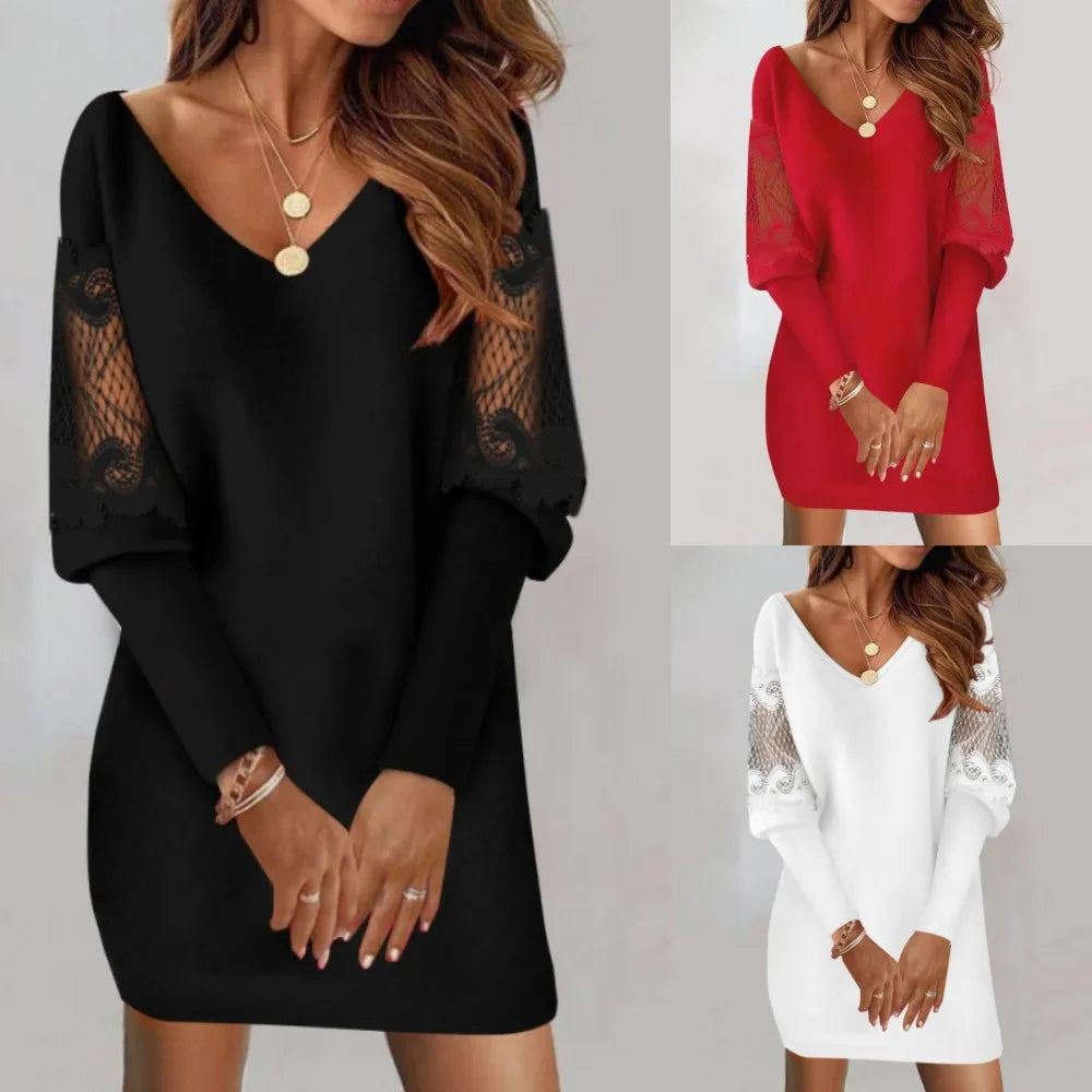 Women’s Dress V-Neck Casual Mini Solid Color