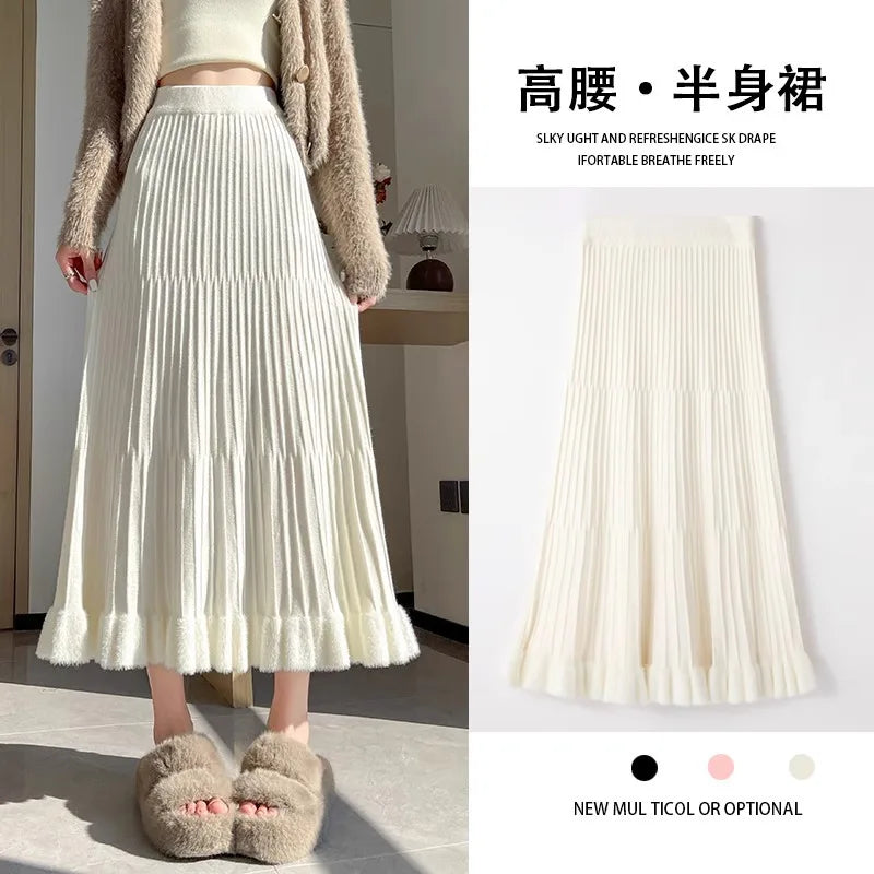 Women’s Skirt High Waist Elastic Waist A-Line Solid Color