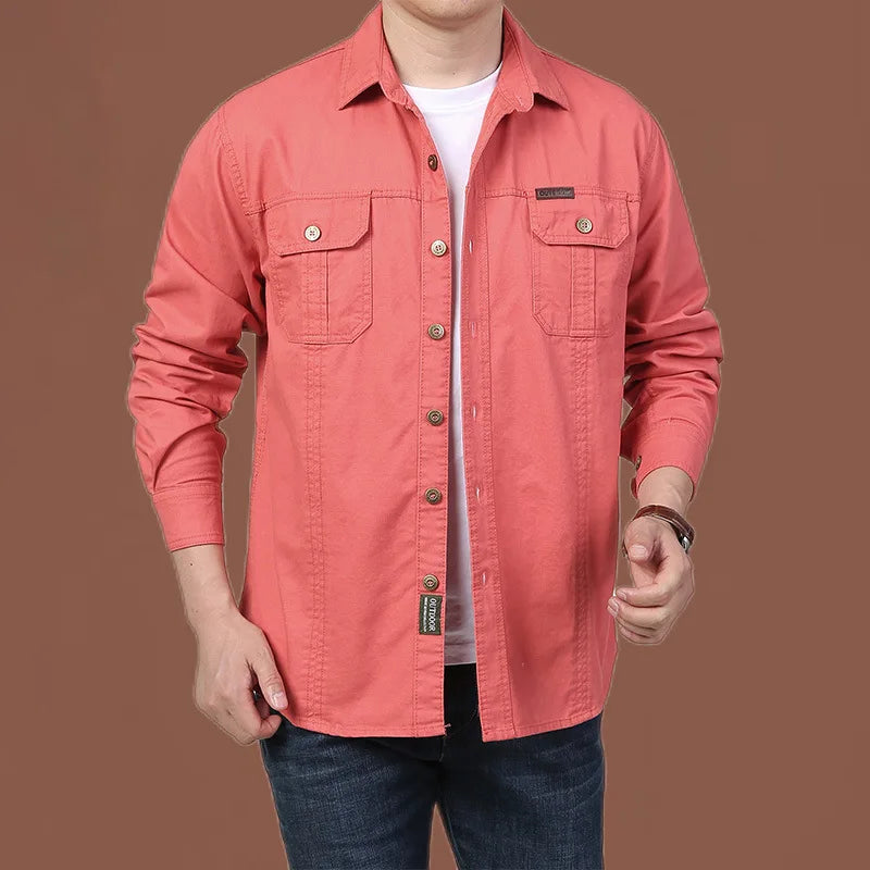 Men’s Shirt Long Sleeve Cotton Casual Solid Color