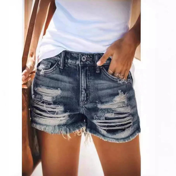Women’s Shorts High Waist Denim Elastic Waist Cotton
