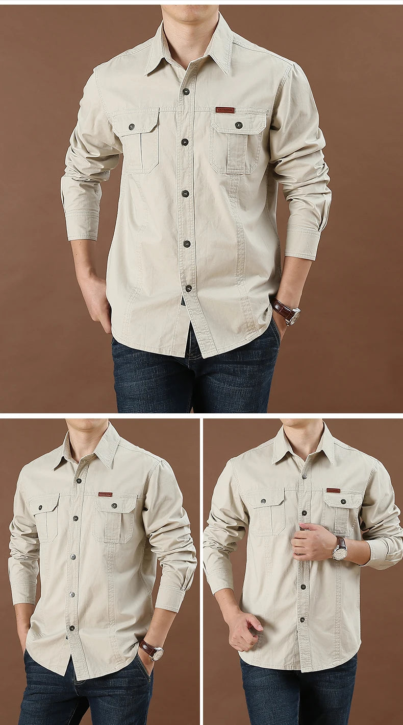 Men’s Shirt Long Sleeve Cotton Casual Solid Color