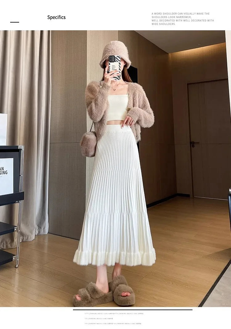 Women’s Skirt High Waist Elastic Waist A-Line Solid Color