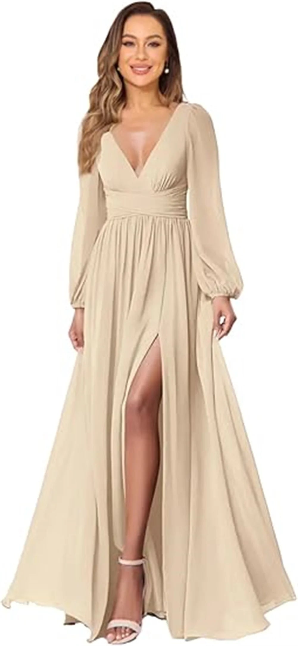 Women’s Dress Long Sleeve V-Neck Chiffon Formal