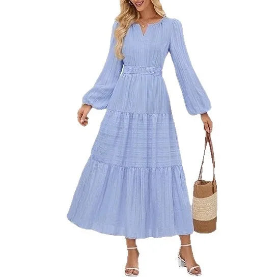 Women’s Dress Long Sleeve V-Neck Solid Color Casual