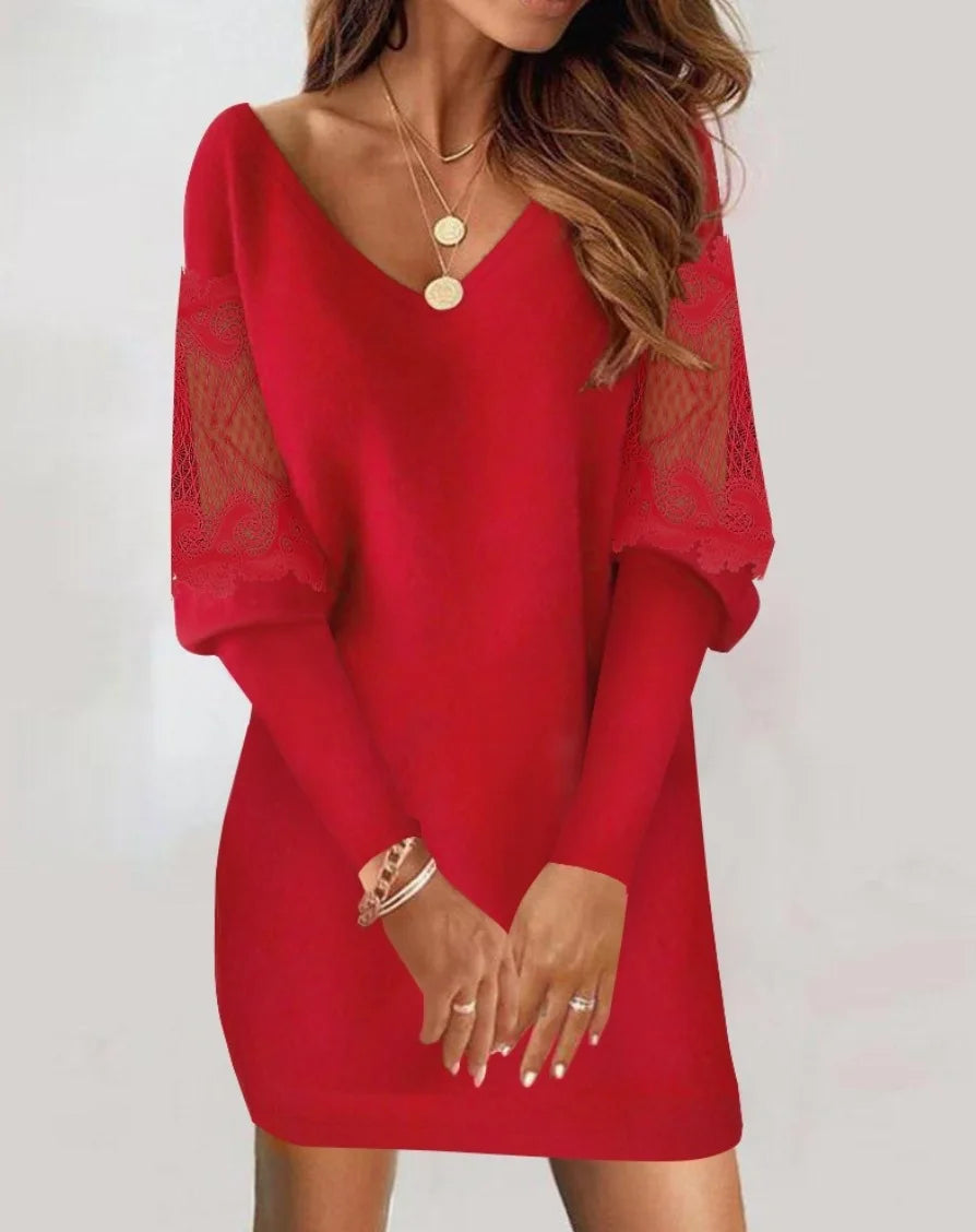 Women’s Dress V-Neck Casual Mini Solid Color