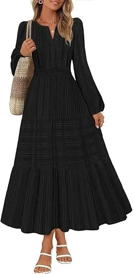Women’s Dress Long Sleeve V-Neck Solid Color Casual