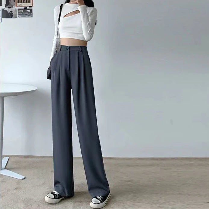 Women’s Trousers High Waist Wide Leg Straight Leg Casual
